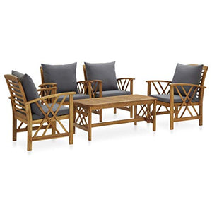 SKM Set Divani da Giardino 5 pz con Cuscini in Massello di Acacia (48kg) Marrone-7994