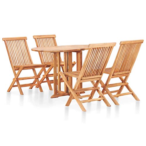 Tidyard Set da Pranzo da Giardino Pieghevole, Set Mobili da Giardino, Tavolo Sedie da Esterni in Massello di Teak 5 pz