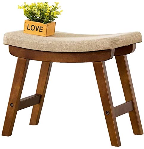 YANG Poggiapiedi Imbottito Dressing Table Sgabello in Legno Cambio di Scarpe banco della Cucina Pouf ottomano con Copertina in Lino Rimovibile, Carico Massimo 200kg, 49x31x42cm