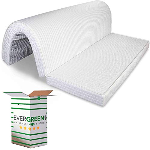 EVERGREENWEB - Materasso Matrimoniale 160x190 H 10 cm PIEGHEVOLE su Seduta per Divano Letto, Prontoletto, Lastra in Poliuretano Ortopedico, Rivestimento ANALLERGICO con Laccetti di Fissaggio, BED SOFA