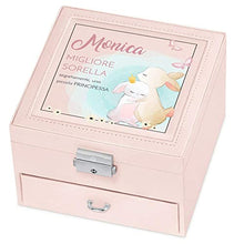 Maverton scatola portagioie con stampa - con specchio - cofanetto portagioielli personalizzabile - in similpelle - rosa - 16x16x11cm - idea regalo ragazza - principessa