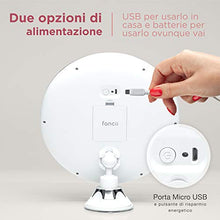Fancii Specchio Ingranditore 10x per Trucco con Luce LED, USB o Batteria - Specchio Illuminato con Ingradimento, Luci Dimmerabile, Potente Ventosa, Rotazione a 360°, Per Bagno e Viaggio