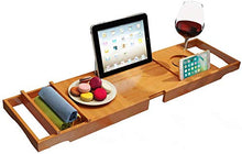 XYNB Mensola per Vasca Antiscivolo, Carrello allungabile Impermeabile Multifunzione con Supporto per Bicchiere di Vino e Supporto per iPad/Vassoio per Libri, Adatto per la Maggior Parte delle vasc