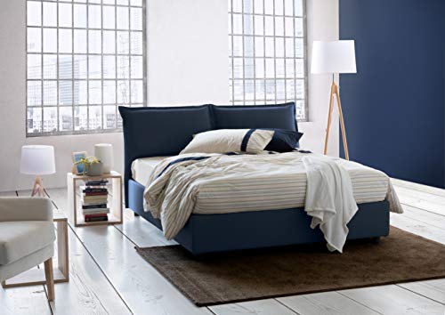 Talamo Italia Letto contenitore Matrimoniale Veronica, Made in Italy, Testata e rivestimento in tessuto, Apertura frontale, adatto per materasso cm 160x190, Blu