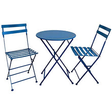 PiuShopping Set da Pranzo per Giardino, in Acciaio con Tavolo Rotondo E 2 SEDIE Pieghevoli (Azzurro)