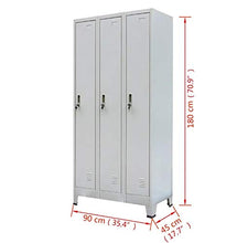 Armadio Armadio Armadio in acciaio con 3 scomparti per spogliatoi, grigio 90 x 45 x 180 cm