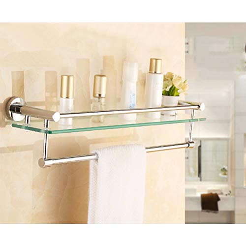 ABBD Portaoggetti Moderno in Vetro per Bagno Montato a Parete con Barra e portasciugamani in Acciaio Inossidabile Cromato Lucido, vano Doccia per lavandino del bagno-50CM