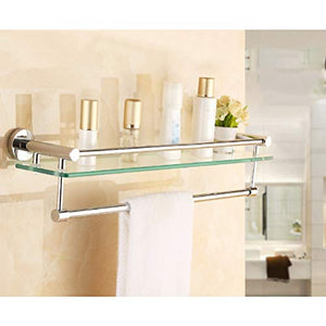 ABBD Portaoggetti Moderno in Vetro per Bagno Montato a Parete con Barra e portasciugamani in Acciaio Inossidabile Cromato Lucido, vano Doccia per lavandino del bagno-50CM