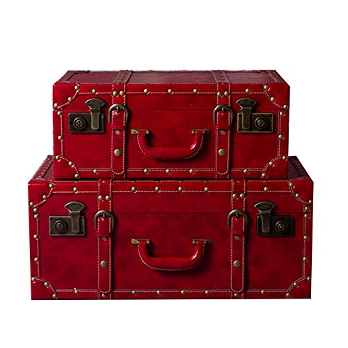 BTTNW BA Baule Vintage Stile Cinese Sposa Valigia Big Red Valigia, Extra Large Bagagli Trunks Set di 2 Casse for Camera da Letto, Soggiorno e Decorazione di Cerimonia Valigia di Legno