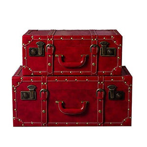 BTTNW BA Baule Vintage Stile Cinese Sposa Valigia Big Red Valigia, Extra Large Bagagli Trunks Set di 2 Casse for Camera da Letto, Soggiorno e Decorazione di Cerimonia Valigia di Legno