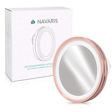 Navaris Specchio da Trucco LED Ingrandimento 5X con Ventosa - Specchietto Cosmetico Illuminato Ingrandente x5 - Bagno Make Up Batterie - Rame