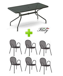 EMU Tavolo per Esterno Cambi 180 x 80 CM Art. 810 + 6 POLTRONE Ronda - Prodotti in Ferro ZINCATO E Verniciato A POLVERI - Colore Ferro Antico Fantasia 22 Prodotto Made in Italy