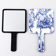 Specchio a mano, blu chinoiserie toile quadrato palmare specchio con manico per trucco, casa, salone di viaggio, uso 9 cm L x 16 cm L