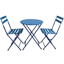PiuShopping Set da Pranzo per Giardino, in Acciaio con Tavolo Rotondo E 2 SEDIE Pieghevoli (Azzurro)