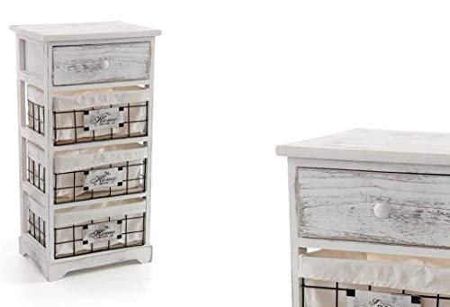 GICOS IMPORT EXPORT SRL Mobile cassettiera in Legno Bianca 4 cassetti Decorate Home 37 * 27 * 73 cm Shabby Chic ZIH-787751