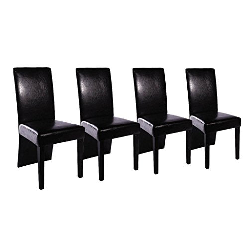 Festnight Set 4 Sedie Sala da Pranzo con Schienale Design Moderne in Pelle Artificiale Marrone Nero,Sedie da Cucina Ecopelle Moderne 93 × 53 × 43 cm