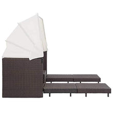 Tidyard Divano Letto a 3 Posti Estendibile con Tetto Polyrattan Marrone, Divani da Giardino, Mobili da Giardino 200 x 75 x 70/150 cm