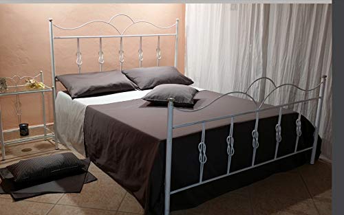Letto Matrimoniale, Ferro BATTUTO, Modello Fiocco, Vari Colori 100% Made in Italy (Bianco, Sfumature Oro)