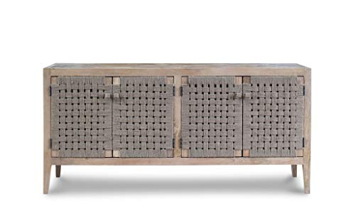pib Credenza Annika in Legno e Corda Annika - Legno Massiccio, Pezzi Unici, Legno di Mango | Un Buffet in Legno massello atipico ed Elegante - Beige Marrone (L177 x H87 x P41 cm)