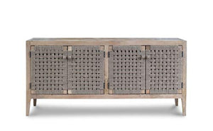 pib Credenza Annika in Legno e Corda Annika - Legno Massiccio, Pezzi Unici, Legno di Mango | Un Buffet in Legno massello atipico ed Elegante - Beige Marrone (L177 x H87 x P41 cm)