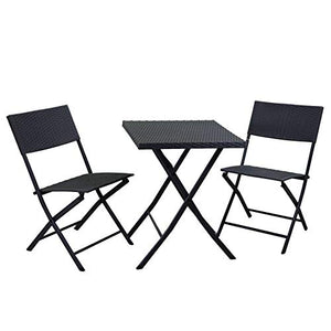 Vacchetti Giuseppe Set Giardino Tavolo e Sedie Pieghevoli, in Rattan e Alluminio, Marrone, per Balcone e Esterno