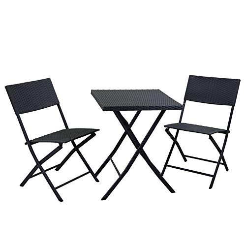 Vacchetti Giuseppe Set Giardino Tavolo e Sedie Pieghevoli, in Rattan e Alluminio, Marrone, per Balcone e Esterno
