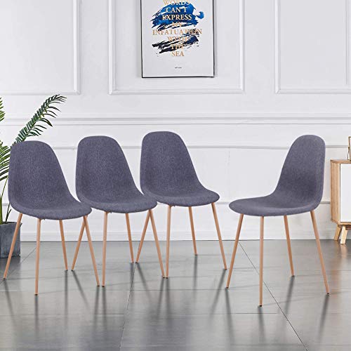 GOLDFAN Sedie da Pranzo Set Tessuto con 4 Sedie Sedia Lotto Soggiorno Ufficio Piedi in Metallo Sedile Morbido, Grigio