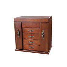 MMWYC Comodino Contenitore di monili, Retro armadietto Contenitore di monili Contenitore di Raccolta di Gioielli Collana Bracciale in Legno massello - con Lo Specchio 5 Strati 4 cassetti (Marrone)