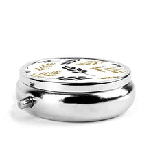 Tropic Foglie Modello Rotondo Pill Container 3 Vano Metallo Medicina Caso Vitamina Organizzatore Titolare Scatola Decorativa per Viaggi All'aperto