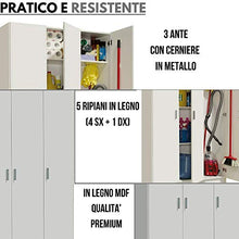 Piushopping Armadio Multiuso Salvaspazio 3 Ante, in Legno Bianco, Portascope, 5 Ripiani - 108x37x180h