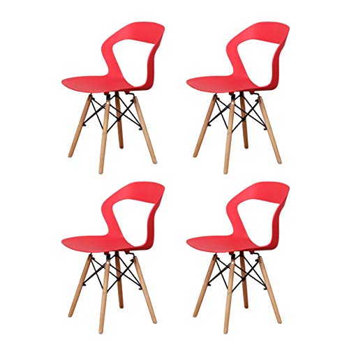 Sedia da pranzo moderna in plastica stile minimalista con gambe in ferro per cucina, sala da caffè, soggiorno, ristorante set di 4 (rosso, 4)