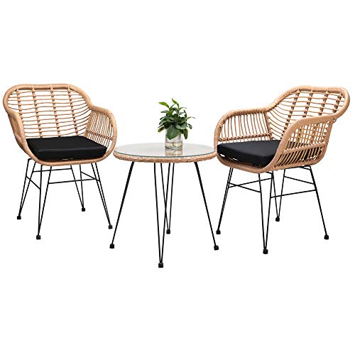 Casaria Set da Balcone Tavolo 2 Sedie Salottino Arredo Giardino Look Naturale Bambu Terrazza con Cuscini