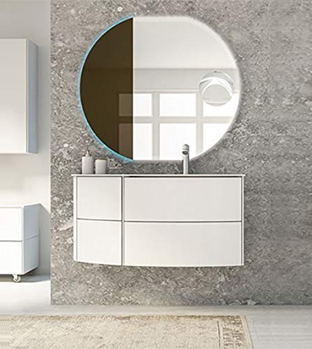Mobile bagno sospeso moderno Soho bianco opaco cm 90,con specchio a led e lavabo