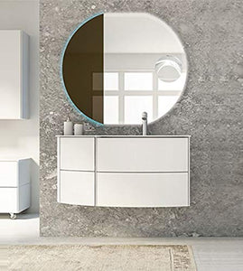 Mobile bagno sospeso moderno Soho bianco opaco cm 90,con specchio a led e lavabo