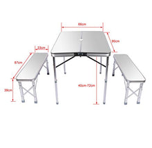 Wiltec Tavolo Pieghevole a Valigetta con Due panche Color Argento 90x66x70cm in Alluminio