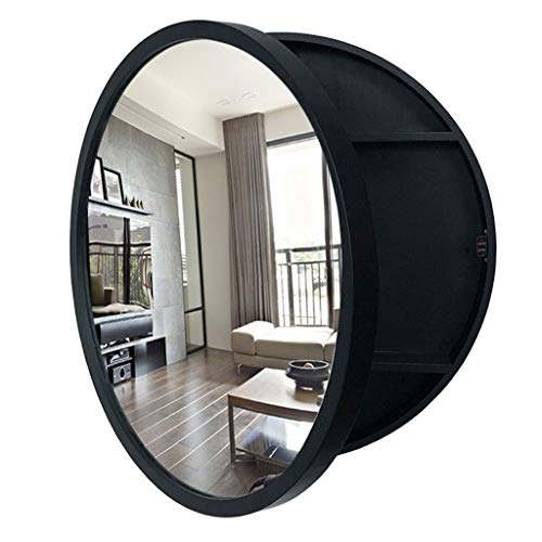 Armadietti a specchio Rotondo Specchio da Parete del Bagno Specchio for Il Trucco della Camera da Letto con Armadio Legno (Color : Black, Size : 60cm)