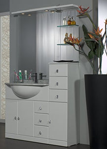 Bagno Italia Mobile Arredo Bagno cm 80+30 con lavabo sottopiano bianco lucido ante cassetti con specchio e tettino Mobili 1 l