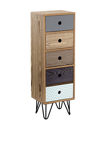 Wink design, Odense, Comò Alto cassettiera 5 Cassetti, Legno, Multicolore, 25 x 30 x 90 cm