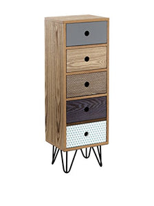 Wink design, Odense, Comò Alto cassettiera 5 Cassetti, Legno, Multicolore, 25 x 30 x 90 cm