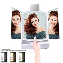 Specchio illuminato, specchio cosmetico con luci a LED e trucco, regolabile touch screen illuminato specchio trucco tri-pieghevole tavolo da lavoro controsoffitto specchio cosmetico