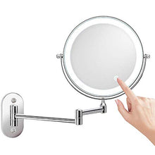 Specchio cosmetico illuminato a LED con ingrandimento 1x / 10x Touchscreen Specchio per il trucco dimmerabile Specchio per il trucco Specchio a parete orientabile a 360 ° Montaggio a parete pieghevole