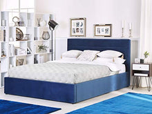 Letto Matrimoniale in Velluto Colore Blu Scuro con Contenitore Landes
