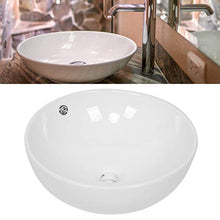 Lavabo moderno elegante rotondo bianco in ceramica lavello a cascata, accessorio per il bagno 44 x 16,5 cm