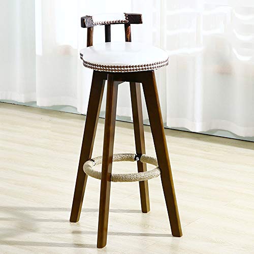 Sgabello alto girevole in legno massello,Sgabelli bar in pelle con schienale,Rotazione flessibile,Elevata capacità portante,Con tappetino antiscivolo,8 colori e 3 taglie tra cui scegliere,White-83cm