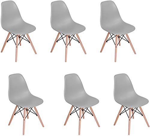 N/C Stile di metà del secolo, Schienale in Polipropilene, Gambe con connettore in Vero Legno e Metallo, Sala da Pranzo/Soggiorno/Ufficio/Soggiorno/Sedia per Banchetti, Set di 6, Grigio