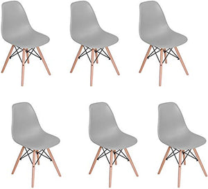 N/C Stile di metà del secolo, Schienale in Polipropilene, Gambe con connettore in Vero Legno e Metallo, Sala da Pranzo/Soggiorno/Ufficio/Soggiorno/Sedia per Banchetti, Set di 6, Grigio