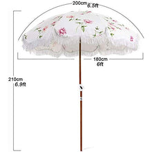 Pieghevole in legno massello nappa ombrellone 6.5ft patio spiaggia ombrellone all'aperto sun ripalzo ombrelloni con ancorare e striscia di sabbia, UV50 + protezione solare, portatile e leggero
