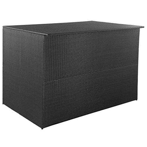 Tidyard- Baule Cassapanca da Giardino Grande Impermeabile in Rattan, Contenitore da Esterno Multiuso, con Chiusura a Cerniera, Nero 150x100x100 cm
