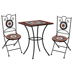 vidaXL Set Bistrò 3 pz con Mosaico Robusto Elegante Tavolo e Sedie per Esterni Arredi Giardino Patio in Ceramica Terracotta e Bianco Telaio in Ferro