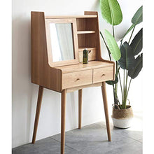 Camera Da Letto Tavolo Da Trucco Tavolo Cosmetici Per Le Donne,Legno Massello Tavolo Da Toeletta 2 Cassetti E Specchio,Scaffali Di Stoccaggio,Assemblaggio Facile-Naturale 66x43x122cm(26x17x48inch)
